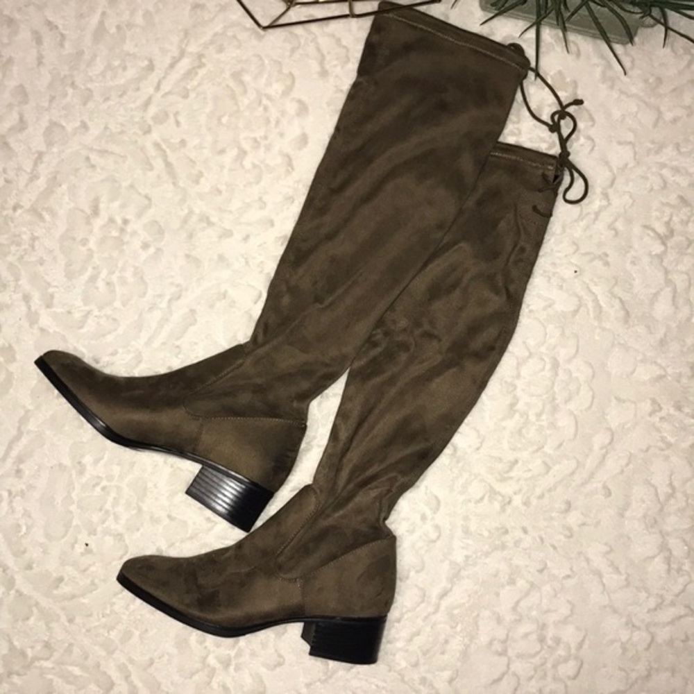 Zara Olive Over the Knee Suede Boots
